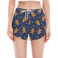 Xmas Gingerbread Man Pattern Print Women's Split Running Shorts