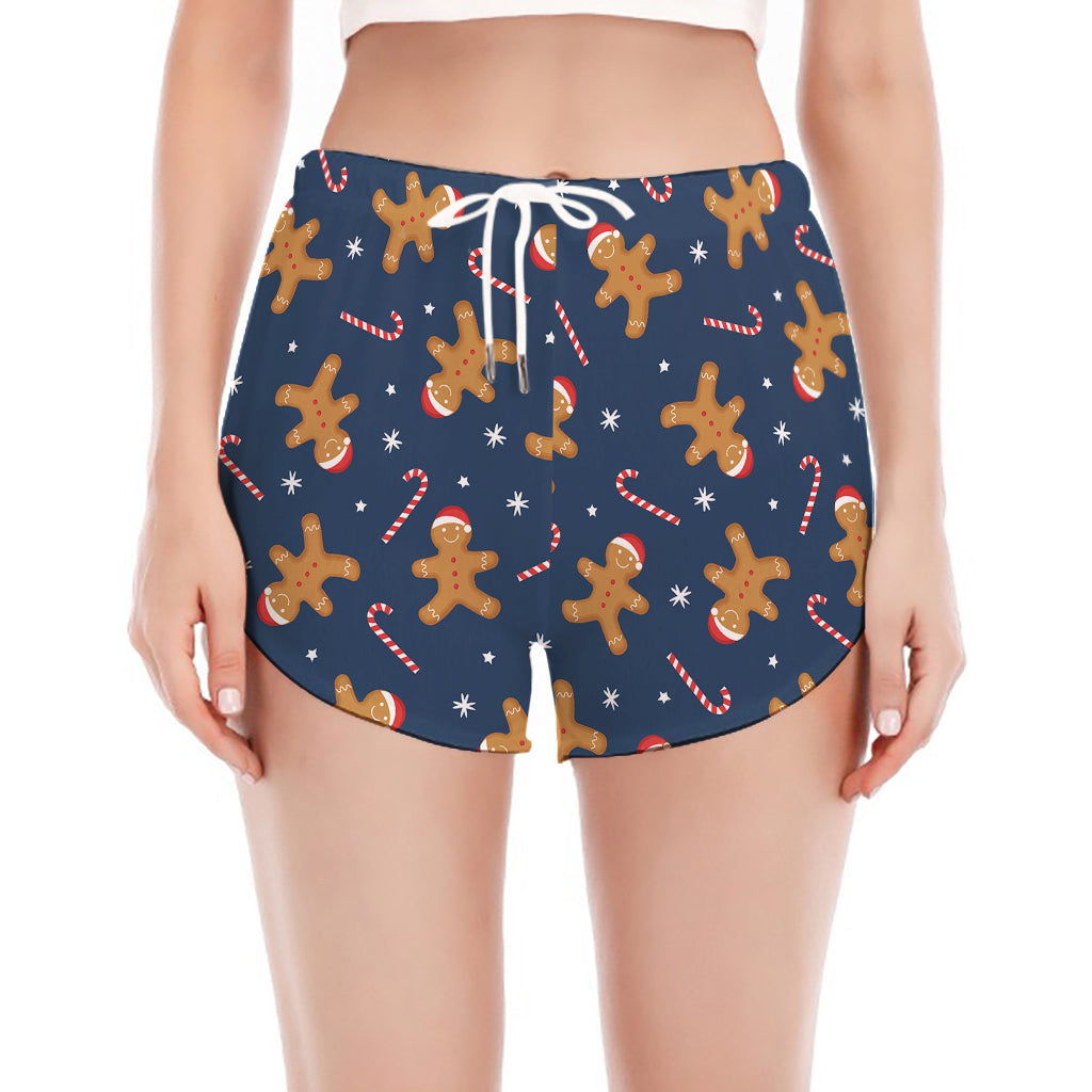 Xmas Gingerbread Man Pattern Print Women's Split Running Shorts