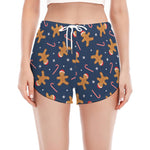 Xmas Gingerbread Man Pattern Print Women's Split Running Shorts