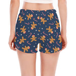 Xmas Gingerbread Man Pattern Print Women's Split Running Shorts