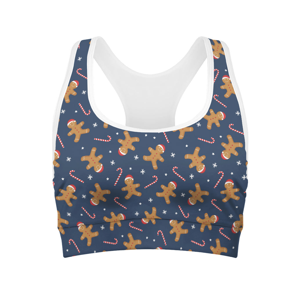 Xmas Gingerbread Man Pattern Print Women's Sports Bra