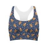 Xmas Gingerbread Man Pattern Print Women's Sports Bra