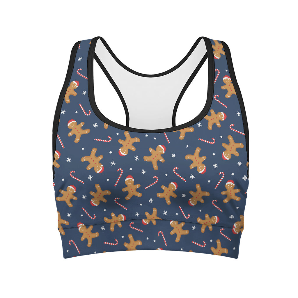 Xmas Gingerbread Man Pattern Print Women's Sports Bra