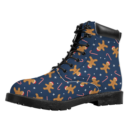 Xmas Gingerbread Man Pattern Print Work Boots