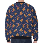Xmas Gingerbread Man Pattern Print Zip Sleeve Bomber Jacket