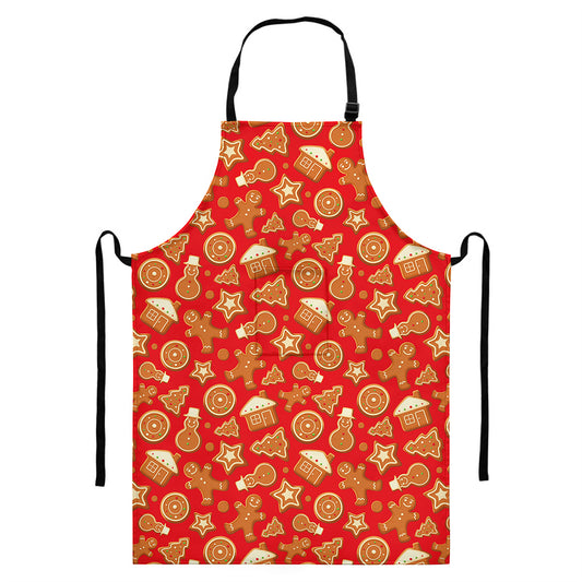 Xmas Gingerbread Pattern Print Bib Apron With Pocket