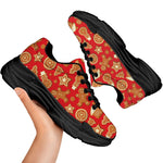 Xmas Gingerbread Pattern Print Black Chunky Shoes