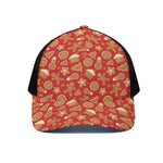 Xmas Gingerbread Pattern Print Black Mesh Trucker Cap
