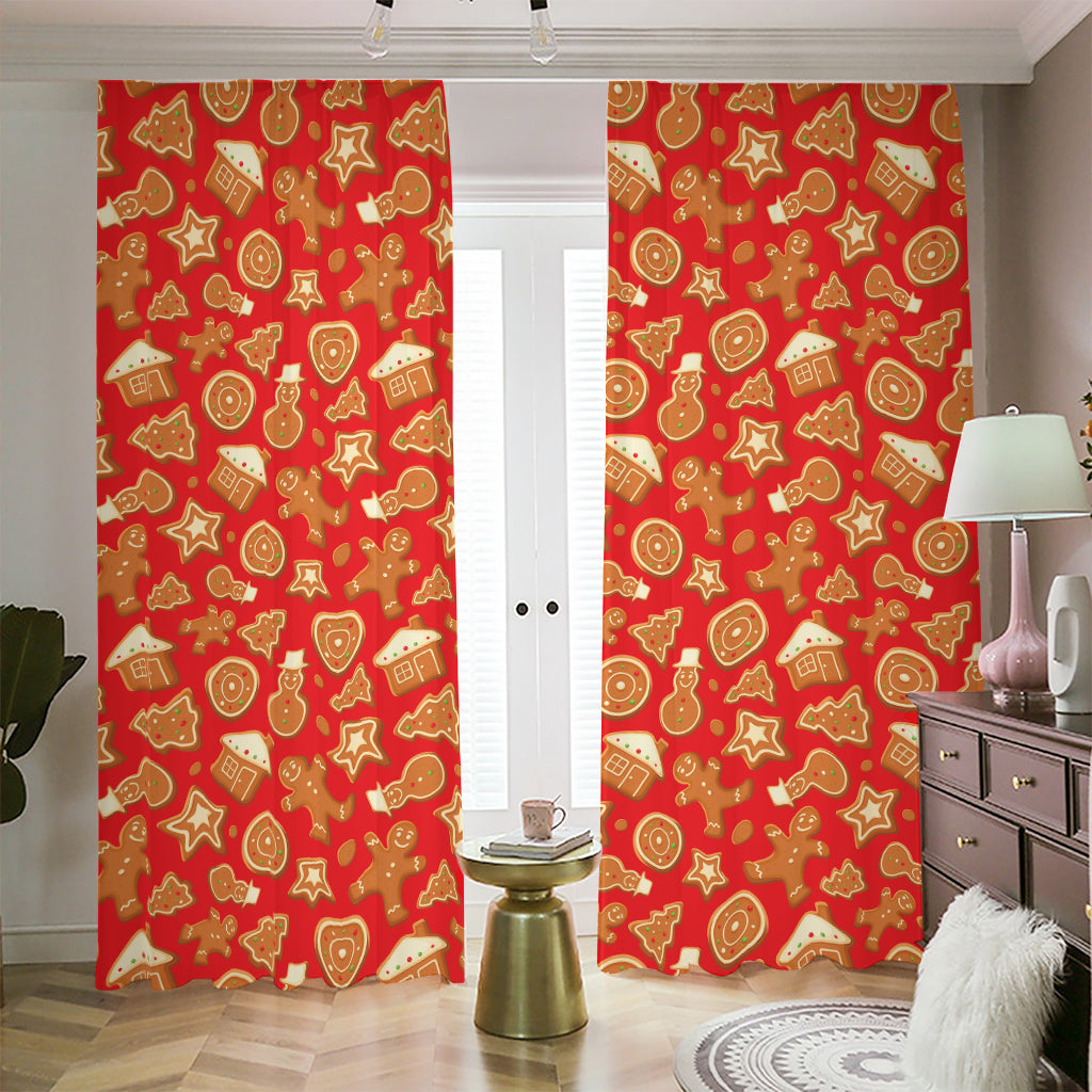 Xmas Gingerbread Pattern Print Blackout Pencil Pleat Curtains