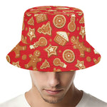 Xmas Gingerbread Pattern Print Bucket Hat