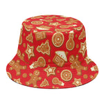 Xmas Gingerbread Pattern Print Bucket Hat