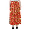 Xmas Gingerbread Pattern Print Chiffon Maxi Skirt