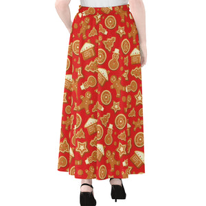 Xmas Gingerbread Pattern Print Chiffon Maxi Skirt