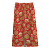 Xmas Gingerbread Pattern Print Cotton Front Slit Maxi Skirt