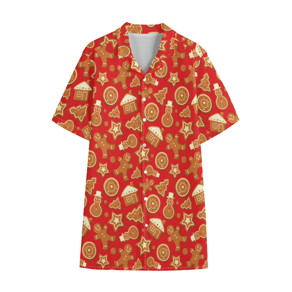 Xmas Gingerbread Pattern Print Cotton Hawaiian Shirt