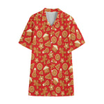 Xmas Gingerbread Pattern Print Cotton Hawaiian Shirt