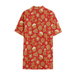 Xmas Gingerbread Pattern Print Cotton Hawaiian Shirt