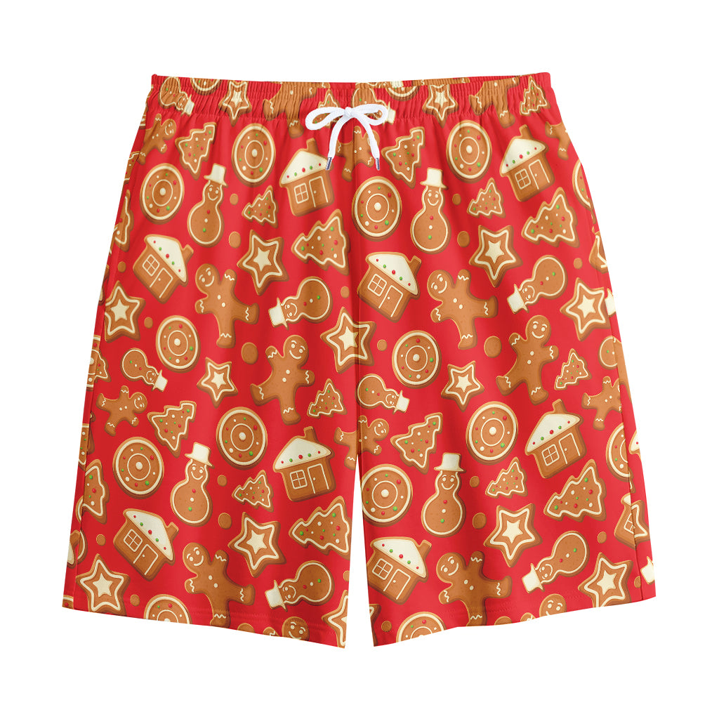 Xmas Gingerbread Pattern Print Cotton Shorts