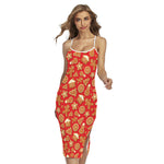 Xmas Gingerbread Pattern Print Cross Back Cami Dress