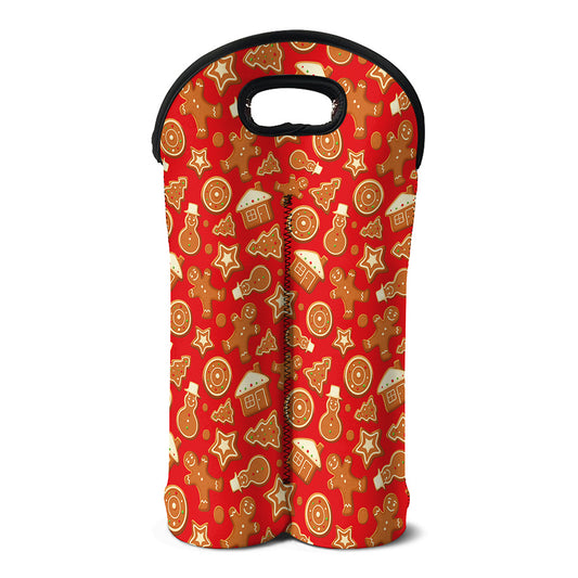Xmas Gingerbread Pattern Print Double Neoprene Wine Tote