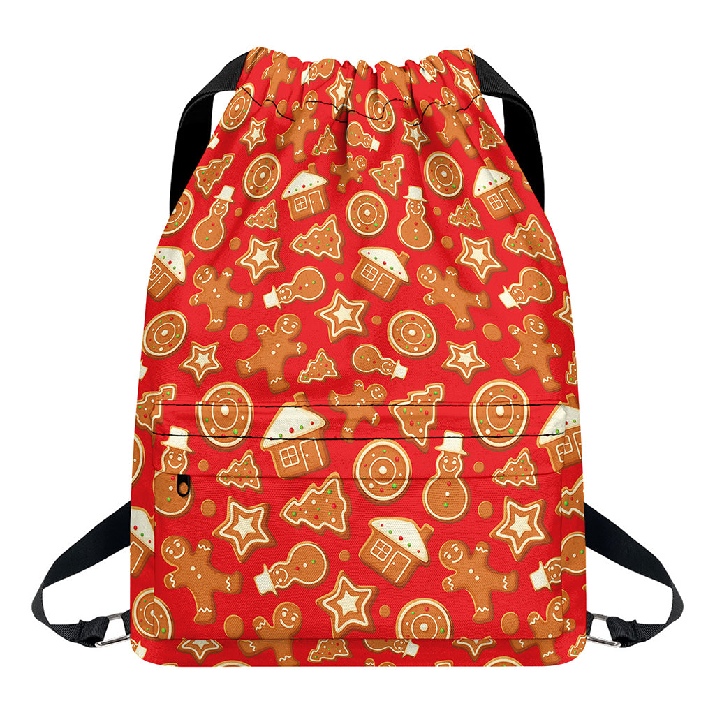 Xmas Gingerbread Pattern Print Drawstring Backpack