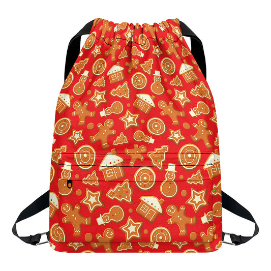 Xmas Gingerbread Pattern Print Drawstring Backpack