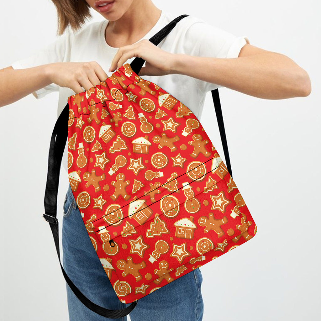 Xmas Gingerbread Pattern Print Drawstring Backpack