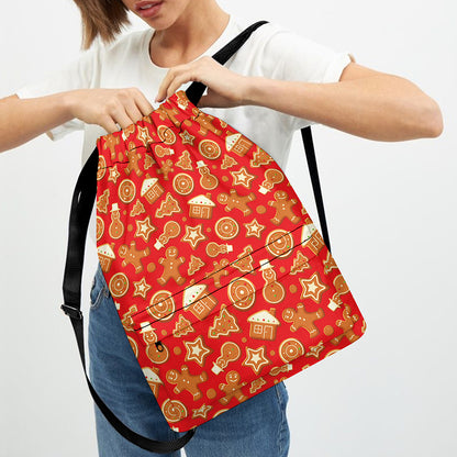 Xmas Gingerbread Pattern Print Drawstring Backpack