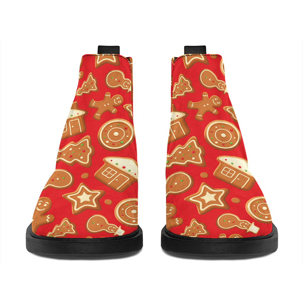 Xmas Gingerbread Pattern Print Flat Ankle Boots