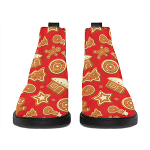 Xmas Gingerbread Pattern Print Flat Ankle Boots