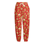 Xmas Gingerbread Pattern Print Fleece Lined Knit Pants