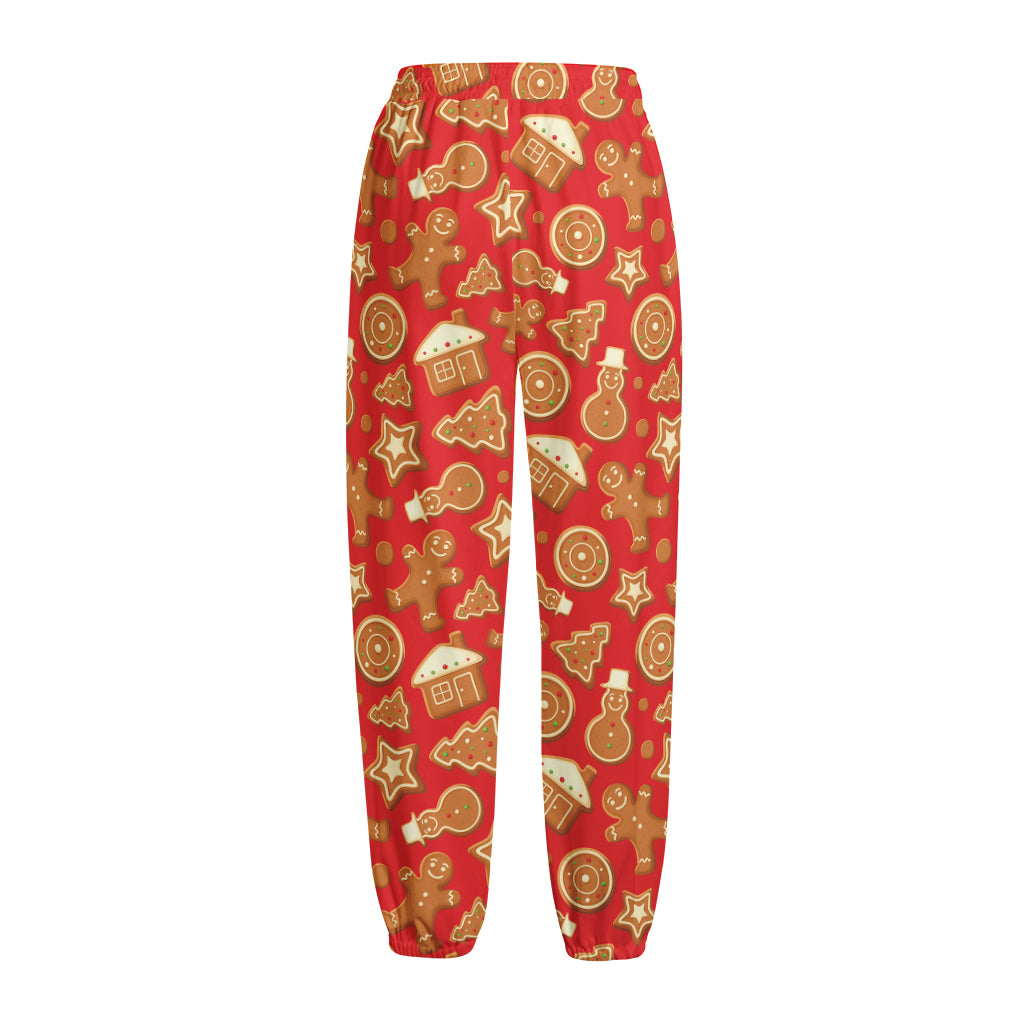 Xmas Gingerbread Pattern Print Fleece Lined Knit Pants