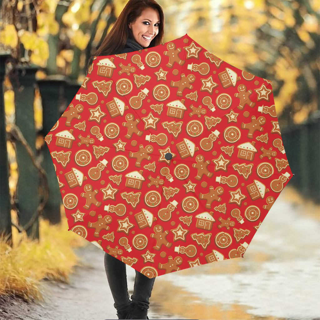 Xmas Gingerbread Pattern Print Foldable Umbrella