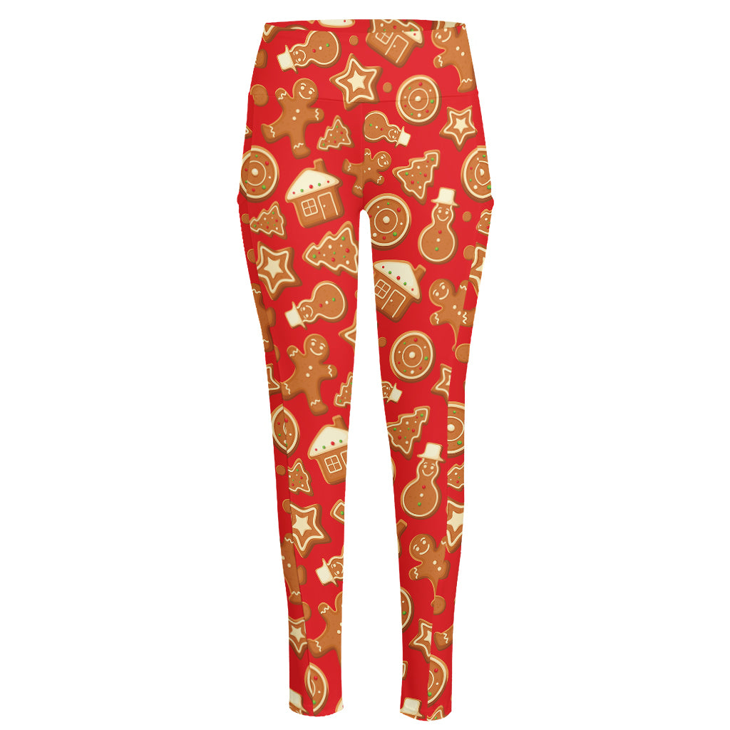 Xmas Gingerbread Pattern Print High-Waisted Pocket Leggings