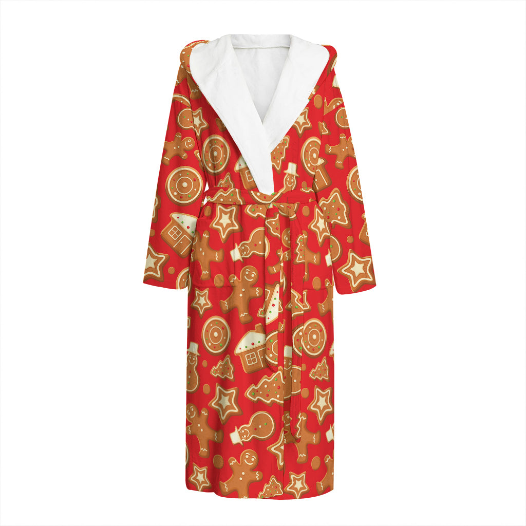 Xmas Gingerbread Pattern Print Hooded Bathrobe