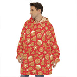 Xmas Gingerbread Pattern Print Hoodie Blanket