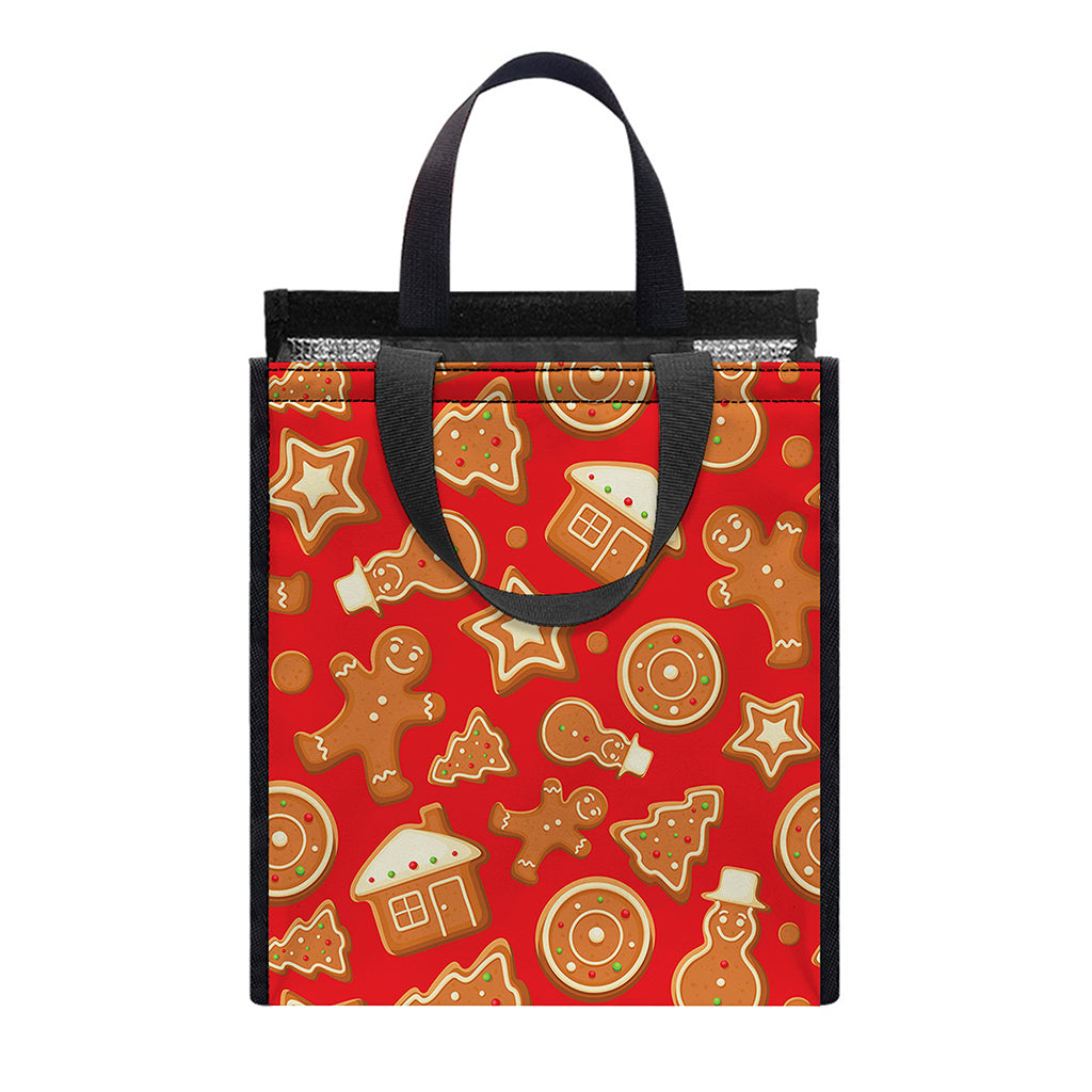 Xmas Gingerbread Pattern Print Insulated Lunch Tote