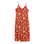 Xmas Gingerbread Pattern Print Jersey Midi Cami Dress