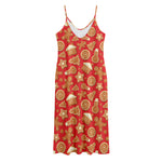Xmas Gingerbread Pattern Print Jersey Midi Cami Dress