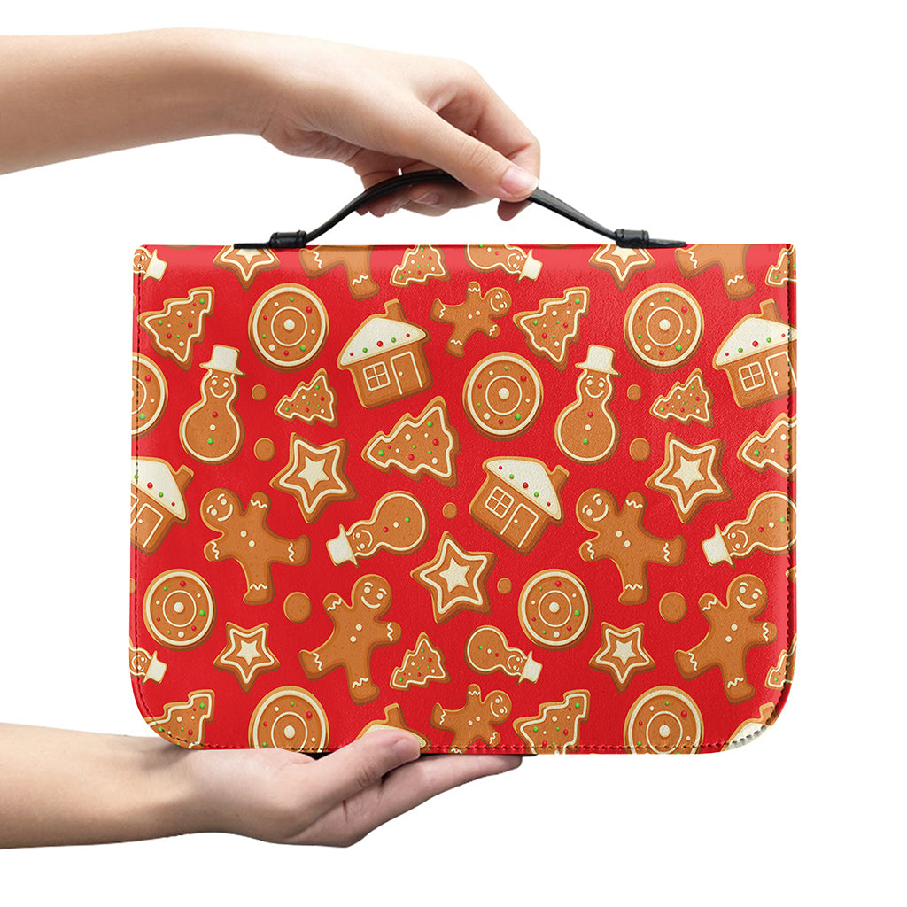 Xmas Gingerbread Pattern Print Leather Bible Cover