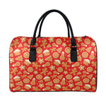 Xmas Gingerbread Pattern Print Leather Duffle Bag