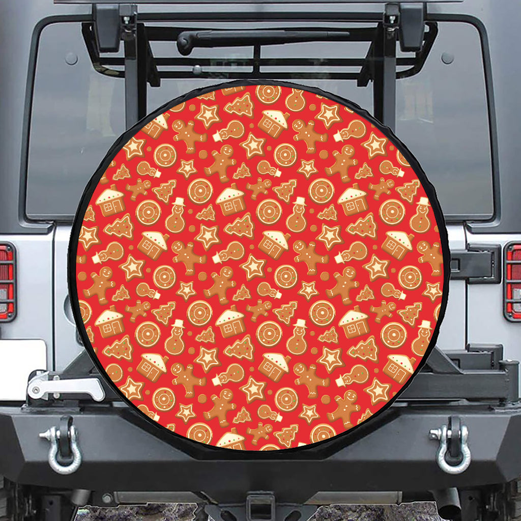 Xmas Gingerbread Pattern Print Leather Spare Tire Cover