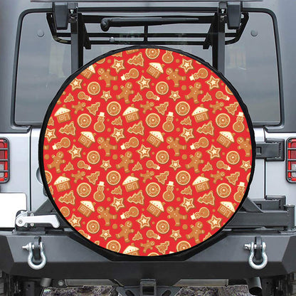Xmas Gingerbread Pattern Print Leather Spare Tire Cover