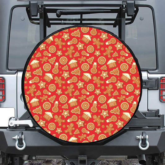 Xmas Gingerbread Pattern Print Leather Spare Tire Cover