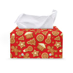 Xmas Gingerbread Pattern Print Leather Tissue Box Cover