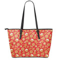 Xmas Gingerbread Pattern Print Leather Tote Bag With Zipper