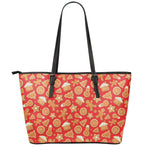 Xmas Gingerbread Pattern Print Leather Tote Bag