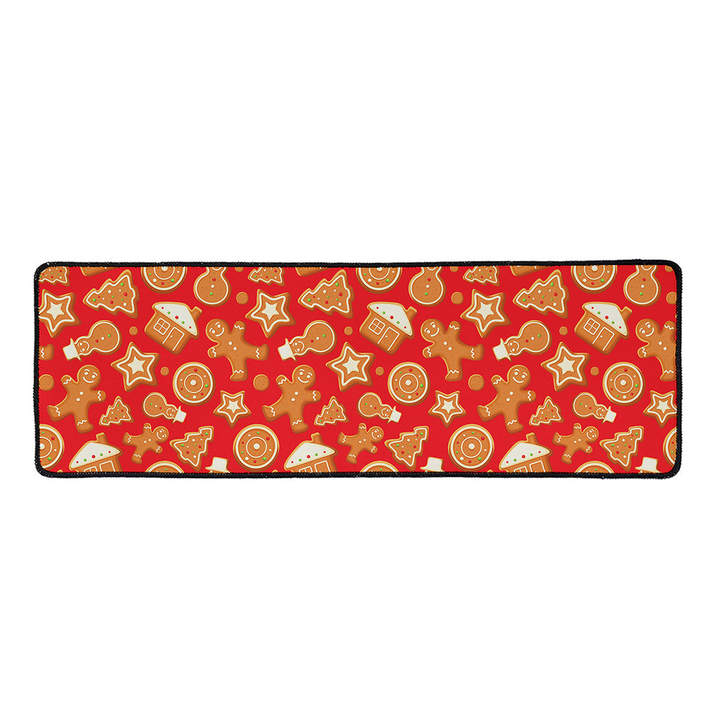 Xmas Gingerbread Pattern Print Long Kitchen Mat