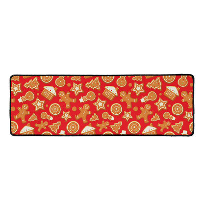 Xmas Gingerbread Pattern Print Long Kitchen Mat