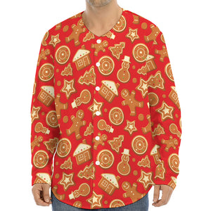 Xmas Gingerbread Pattern Print Long Sleeve Baseball Jersey